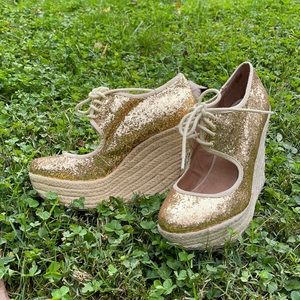 Glitter espadrille wedges